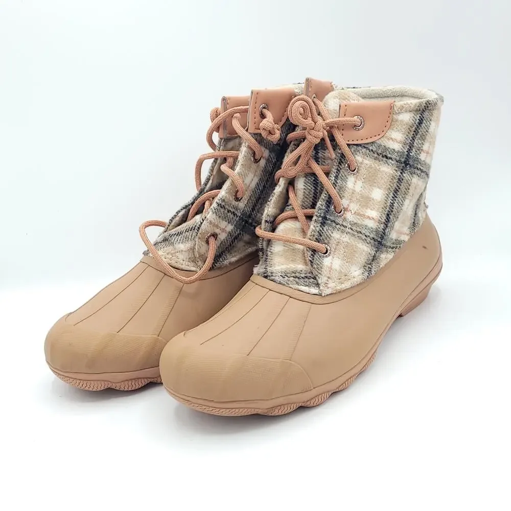 Sperry Saltwater Plaid Wool Duck Boots  Tan Waterproof Winter women's size 8